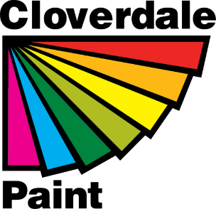 Cloverdale Paint logo with a rainbow fan of paint color swatches representing premium paint products